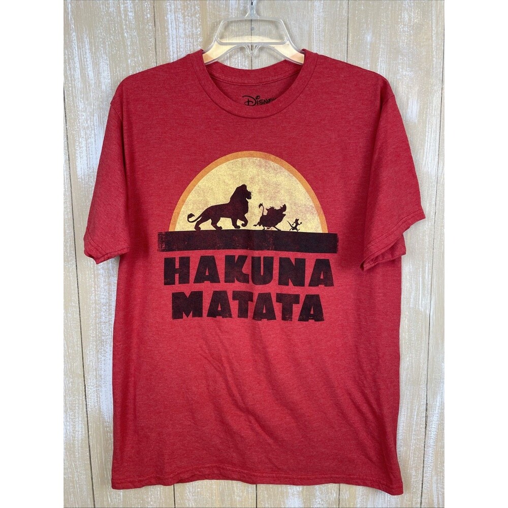 Disney The Lion King Hakuna Matata Mens T-Shirt Size Large Red Casual Stretch